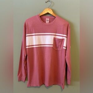 NWT VS PINK Salmon White Stripe Pocket Long Sleeve T-Shirt